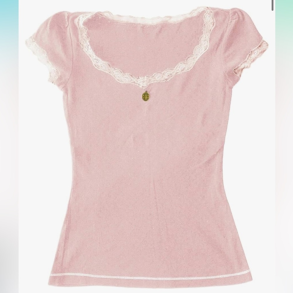 Pink cream lace cotton babydoll pinup retro dollbaby cap sleeve shirt milkmaid